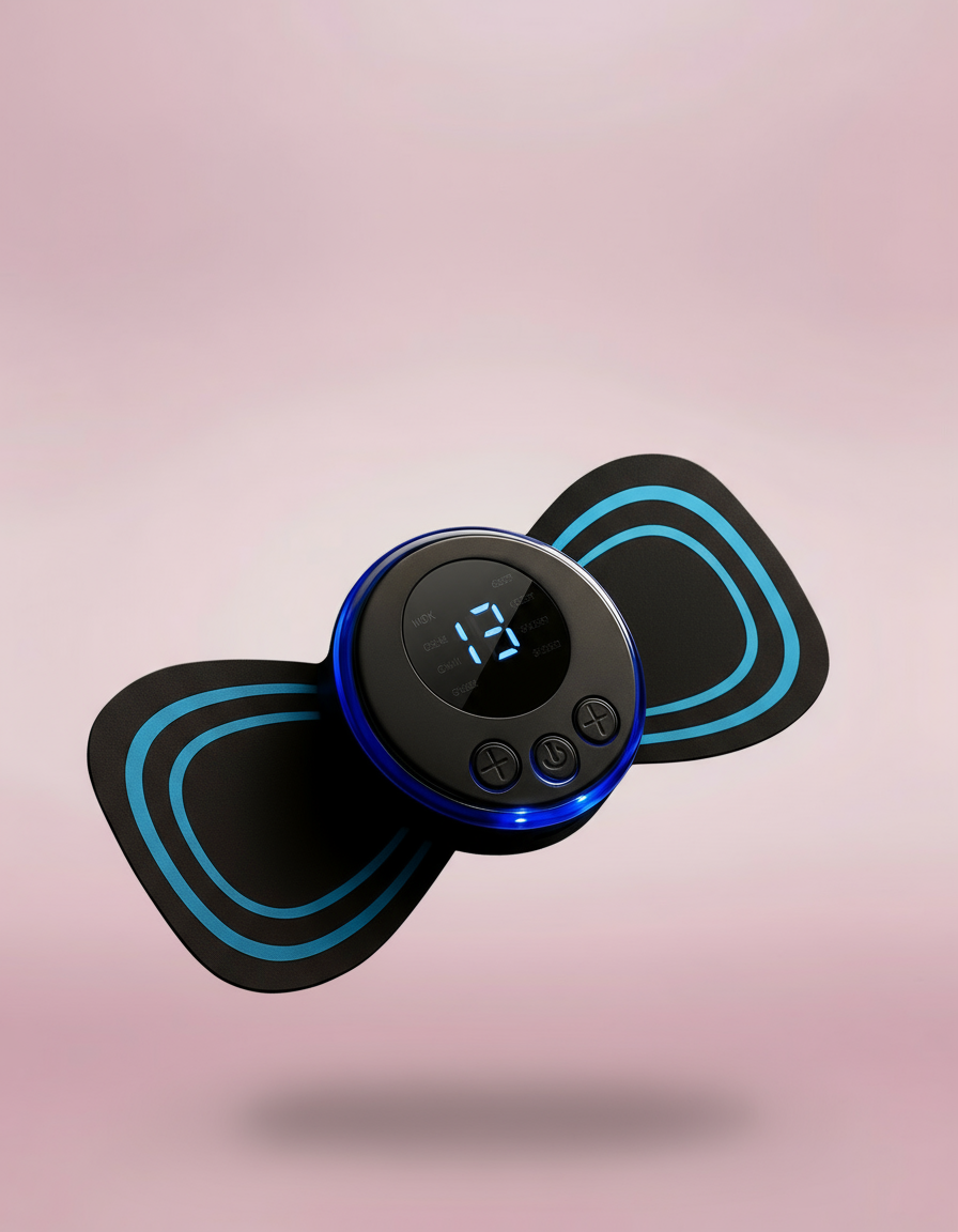 Aparelho EMS no fundo rosa