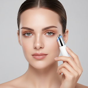 Mulher usando Eye Massager na bochecha