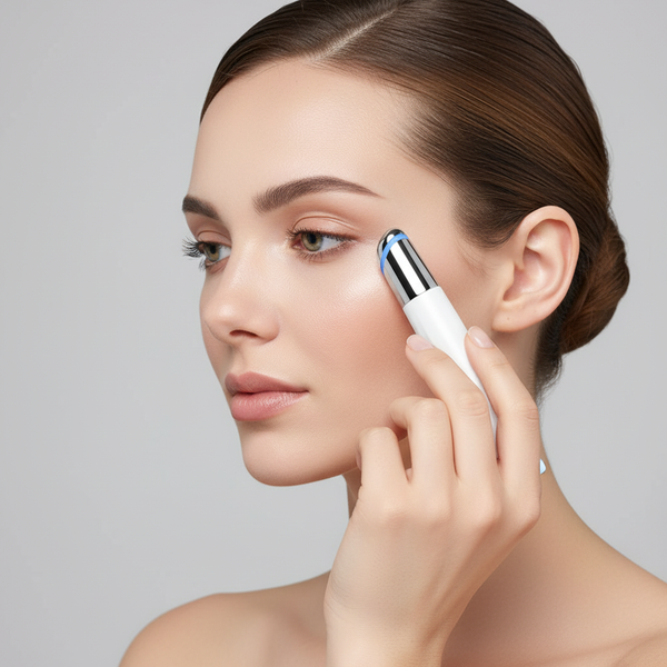 Mulher usando Eye Massager - Perfil Lateral