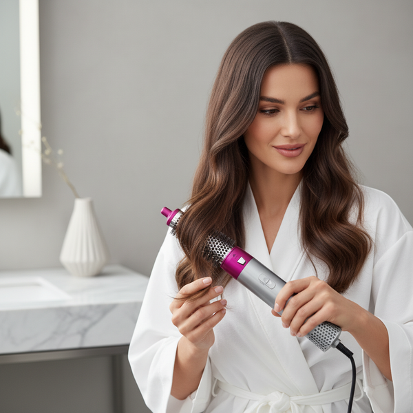 Mulher usando hair styling tool