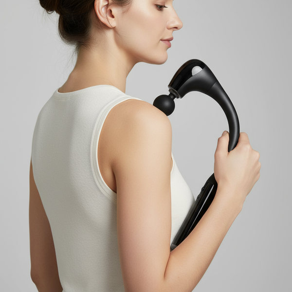 Mulher usando massageador nas costas